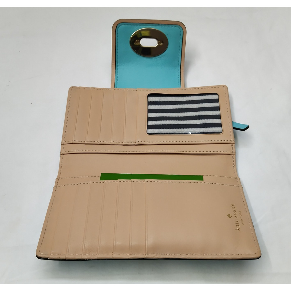 Kate Spade Robin Blue Leather Turn Lock Credit Card ID Window Bifold Wallet - Picture 10 of 16